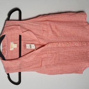 Anthropologie Maeve Sleeveless Button Down Collared Linen Shirt salmon pink